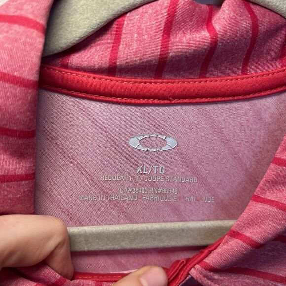 Oakley Mens Polo XL Extra Large Red Striped Short Sleeve Golf Casual Shirt - Picture 2 of 6